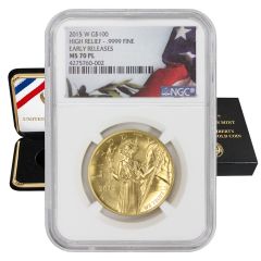 2015-W $100 Gold High Relief Liberty NGC MS70PL ER Flag Label OGP
