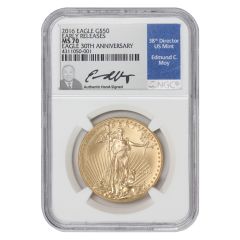 2016 $50 Gold Eagle NGC MS70 ER Moy Label Obverse
