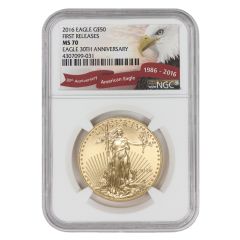2016 $50 Gold Eagle NGC MS70 FR 30th Anniv. Label