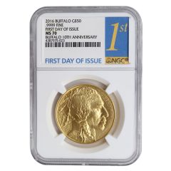 2016 $50 Gold Buffalo NGC MS70 FDOI 1st Label Obverse