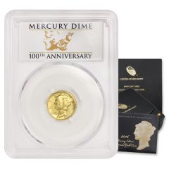 2016-W 10c Gold Mercury Dime PCGS SP70 FS Anniv. Obverse
