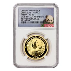 2016 China Gold Panda 1 Oz Medal NGC PF70UCAM Smithsonian Bei Bei Obverse