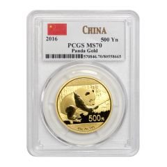 China 2016 Gold Panda 500 Yuan PCGS MS70 Flag Label Obverse

80558665