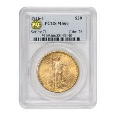 1916-S $20 Gold Saint Gaudens PCGS MS66 PQ Obverse
