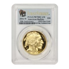 2016-W $50 Gold Buffalo PCGS PR70DCAM FS Bison Obverse
