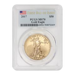 2017 $50 Gold Eagle PCGS MS70 FDOI Flag Label Obverse

