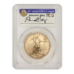 2017 $50 Gold Eagle PCGS MS70 FDOI Moy Label Obverse
