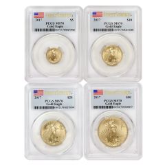 Set of 4 2017 Gold Eagles PCGS MS70 FS 30th Anniv. Obverse