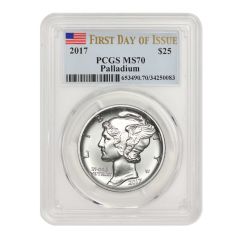 2017 $25 Palladium Eagle PCGS MS70 FDOI Flag Label Obverse