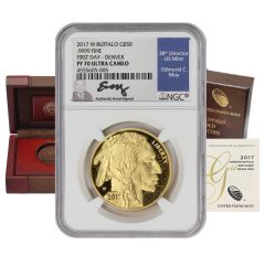 2017-W $50 Gold Buffalo NGC PF70UCAM FDOI Denver Moy Label w/ OGP