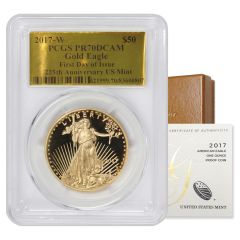 2017-W $50 Gold Eagle PCGS PR70DCAM FDOI Gold Foil Label w/ OGP