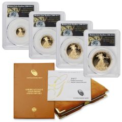 Set of 4 2017-W Gold Eagle PCGS PR70DCAM FDOI Washington DC MCR Label Obverse