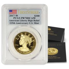 2017-W $100 Gold High Relief Liberty PCGS PR70DCAM FS Flag Label w/ OGP