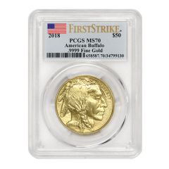 2018 $50 Gold Buffalo PCGS MS70 FS Flag Obverse

