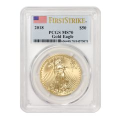 2018 $50 Gold Eagle PCGS MS70 FS Flag Obverse
