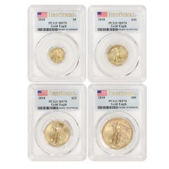 2018 Set of 4 Gold Eagles PCGS MS70 FS Obverse