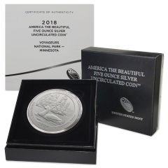 2018-P 5oz Silver America the Beautiful - Voyageurs BU w/ Box & CoA