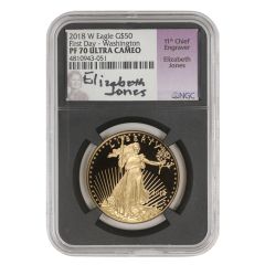 2018-W $50 Gold Eagle NGC PF70UCAM FDOI - Washington Elizabeth Jones Label Obverse
