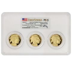 Set of 3 2018-W Gold Buffalos PCGS PR70DCAM FS FDOI DC Denver Philly Moy Label Obverse
