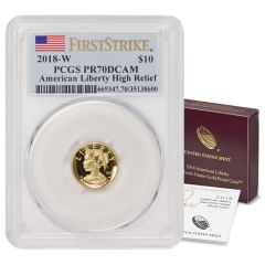 2018-W $10 Gold High Relief Liberty PCGS PR70DCAM FS Flag Label Obverse

