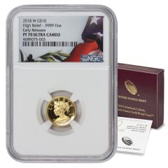 2018-W $10 Gold High Relief Liberty NGC PF70UCAM ER Flag Label w/ OGP