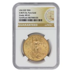 1924 $20 Gold Saint Gaudens NGC MS61