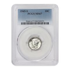 1945-S 10c Silver Mercury Dime PCGS MS67