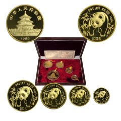 Set of 5 1986 Chinese Gold Panda 100, 50, 25, 10 & 5 Yuan Proof