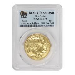 2019 $50 Gold Buffalo PCGS MS70 FS Black Diamond Label Obverse