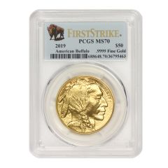 2019 $50 Gold Buffalo PCGS MS70 FS Bison Obverse

