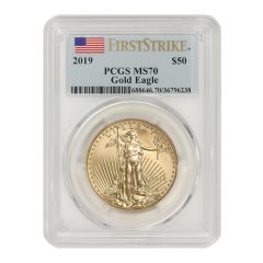 2019 $50 Gold Eagle PCGS MS70 FS Flag Obverse