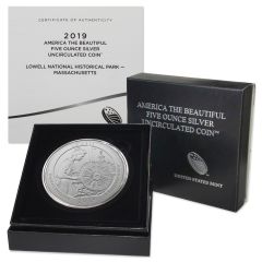 2019-P 5oz Silver America the Beautiful - Lowell BU w/ Box & CoA