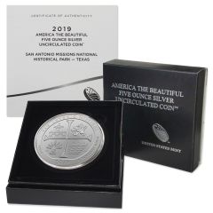 2019-P 5oz Silver America the Beautiful - San Antonio Missions BU w/ Box & CoA