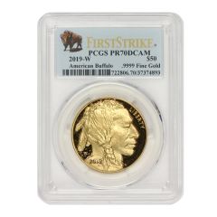 2019-W $50 Gold Buffalo PCGS PR70DCAM FS Bison Obverse
