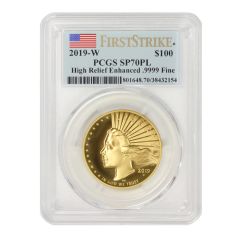 2019-W $100 Gold High Relief Liberty PCGS SP70PL FS Obverse 