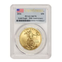 2016 $50 Gold Eagle PCGS MS70 FS Flag Obverse
