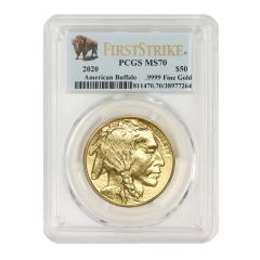 2020 $50 Gold Buffalo PCGS MS70 FS Bison Obverse