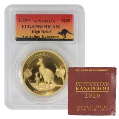 Australia 2020-P 2 oz $200 Gold Kangaroo PCGS PR69DCAM High Relief