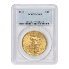 1920 $20 Gold Saint Gaudens PCGS MS63