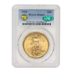1920 $20 Gold Saint Gaudens PCGS MS64+ CAC PQ Obverse