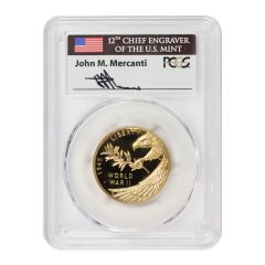 2020-W $25 Gold End of World War II 75th Anniv. PCGS PR70DCAM FDOI Mercanti Label