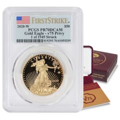 2020-W $50 Gold Eagle PCGS PR70DCAM First Strike v75 Privy Flag Label