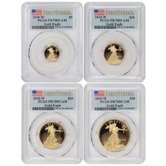 Set of 4 2010-W Gold Eagles PCGS PR70DCAM FS obverse
