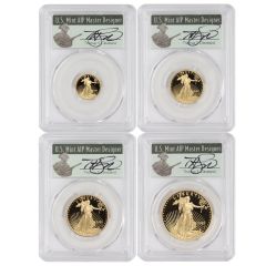 Set of 4 2020-W Gold Eagles PCGS PR70DCAM FDOI Cleveland Label Obverse