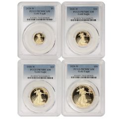 Set of 4 2020-W Gold Eagles PCGS PR70DCAM w/ OGP Obverse
