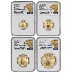 Set of 4 2021 Gold Eagle T2 NGC MS70 FR Norris Label