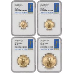 Set of 4 2021 Gold Eagles T2 NGC MS70 FDOI  Obverse