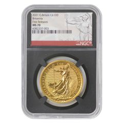 Great Britain 2021 £100 Gold Britannia NGC MS70 FR Britannia Label Black Core