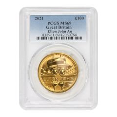 Great Britain 2021 £100 Gold Elton John PCGS MS69 Obverse
