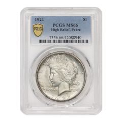 1921 $1 Silver Peace PCGS MS66 High Relief Obverse